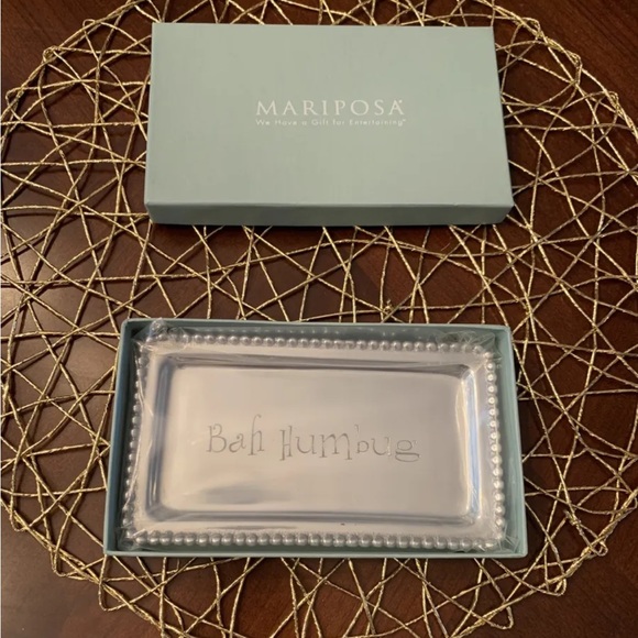 Mariposa silver pearled statement tray Bah humbug Etching holiday Christmas gift - Picture 2 of 4